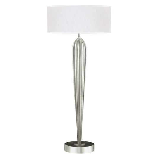 Allegretto Table Lamp, 2-Light, Silver Leaf, White Fabric Shade, 33"H (792915-SF41 NK0W)