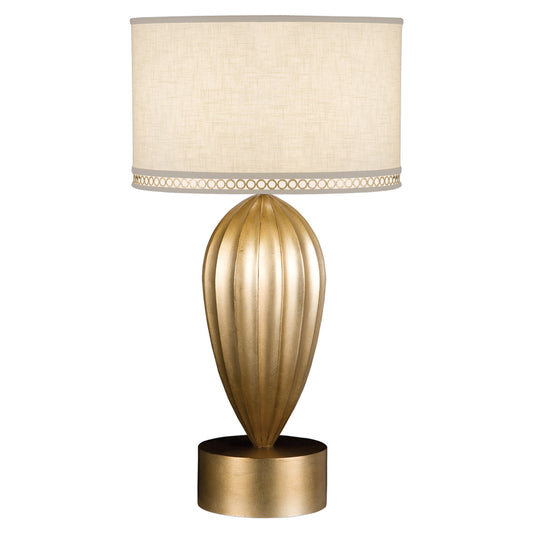 Allegretto Table Lamp, 1-Light, Gold, White Textured Linen Shade, 33"H (793110-2ST D83D)