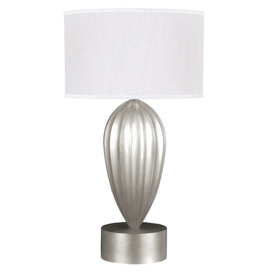 Allegretto Table Lamp, 1-Light, Silver Leaf, White Fabric Shade, 33"H (793110-SF41 NK10)