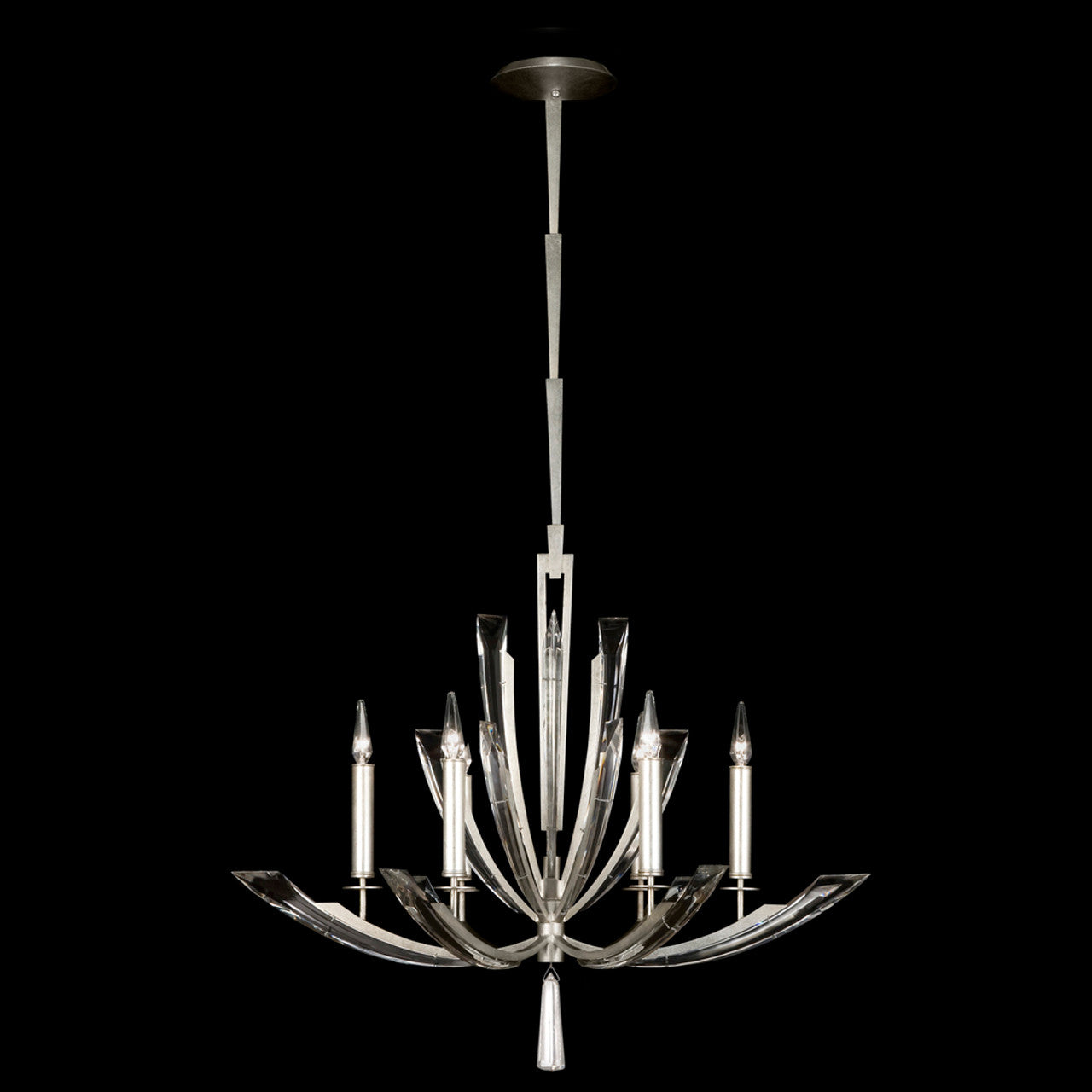 Vol de Cristal Chandelier, Round, 6-Light, Platinized Silver Leaf, Tapered Beveled Crystals, 36"W (798040ST DD0H)