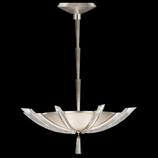 Vol de Cristal Pendant, Round, 3-Light, Platinized Silver Leaf, Tapered Beveled Crystals, 28"W (799040ST DD0P)