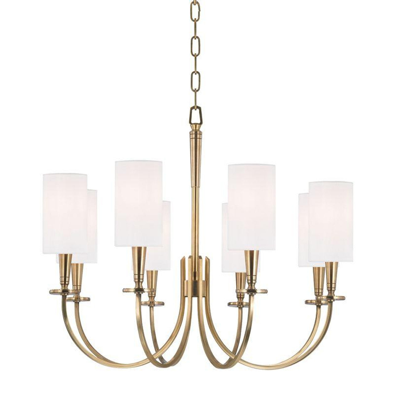 Mason Chandelier, 8-Light, Aged Brass, White Shade, 26.5"W (8028-AGB 9W7NK)