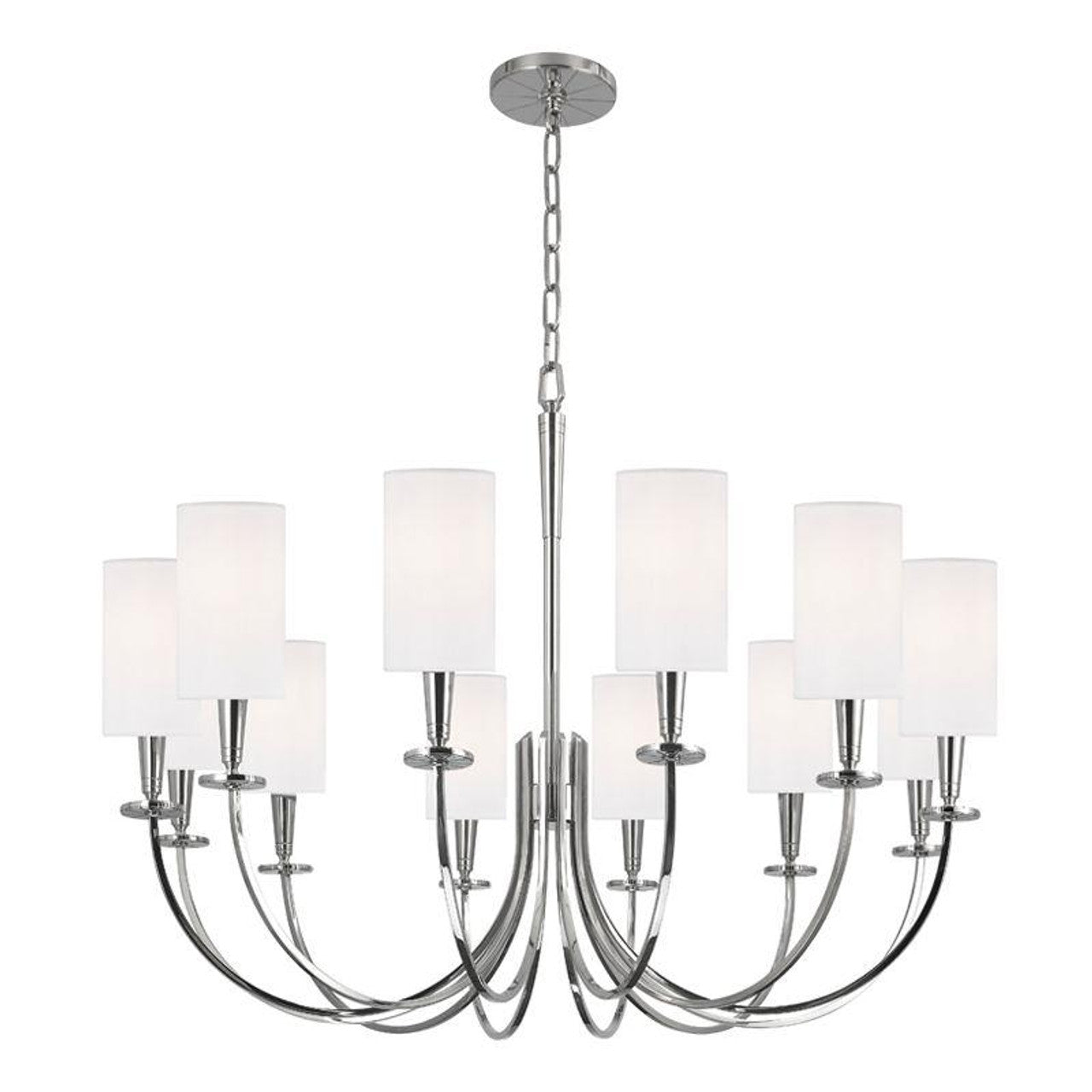 Mason Chandelier, 12-Light, Polished Nickel, White Shade, 34.5"W (8032-PN 9W7NN)