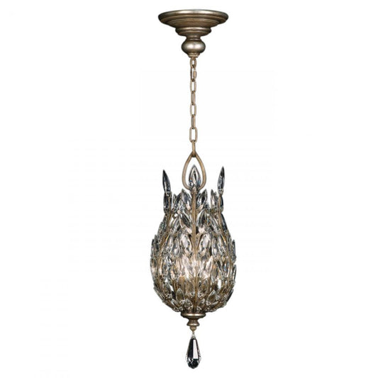 Crystal Laurel Pendant, Round, 3-Light, Silver Leaf, Faceted Crystal Leaves, 11"W (804640ST DD0V)