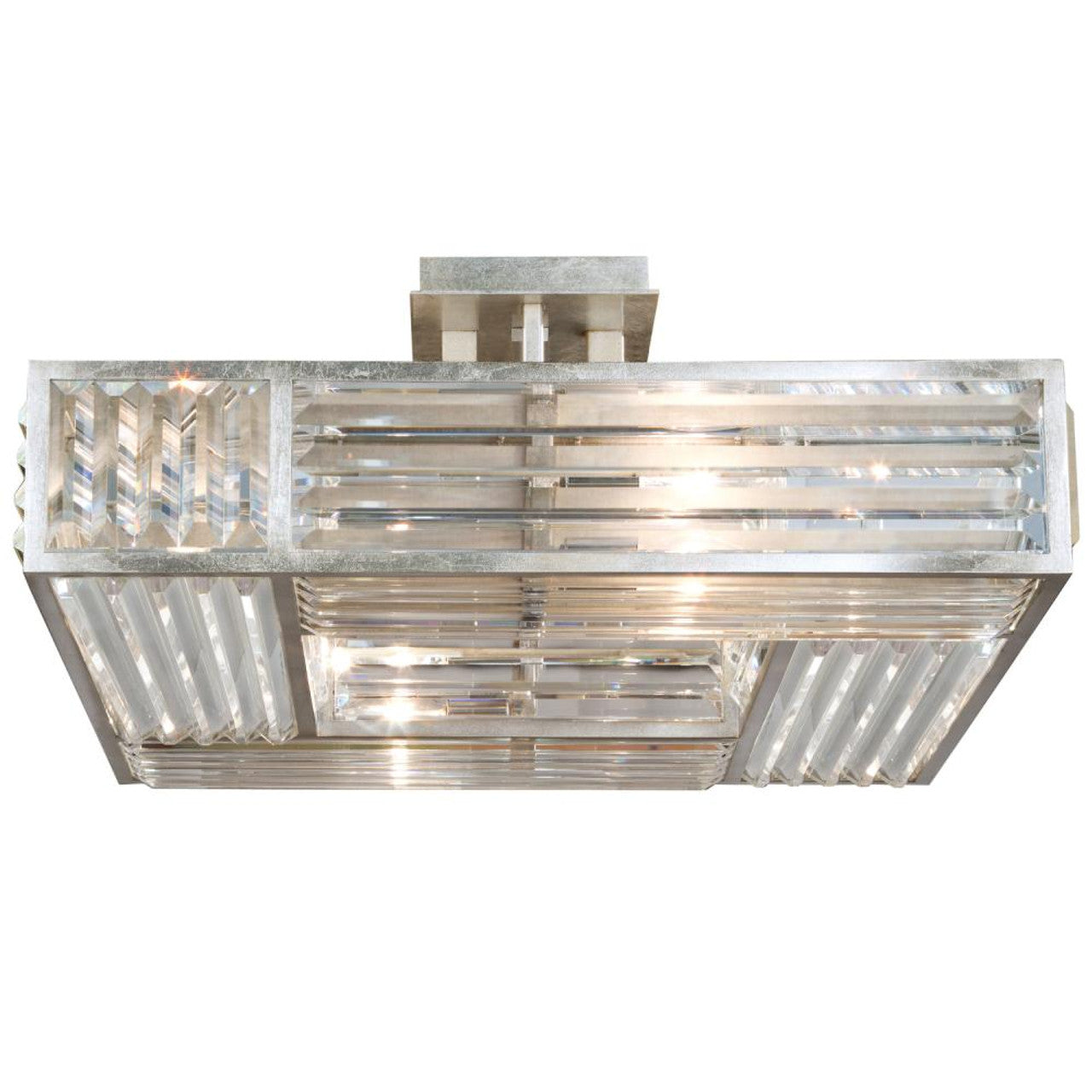 Crystal Enchantment Semi-Flush Mount, Square, 4-Light, Silver Leaf, Multi-faceted Crystal Panels, 25"W (811640ST DD25)