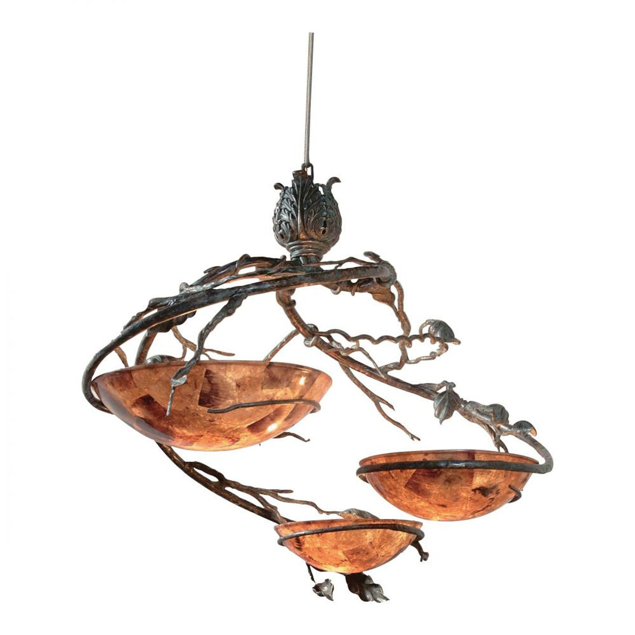 Radiant Chandelier, 3-Light, Verdigris, Brass, Penshell Inlaid Bowls, 42"W (8118-19 YUU906TR85)