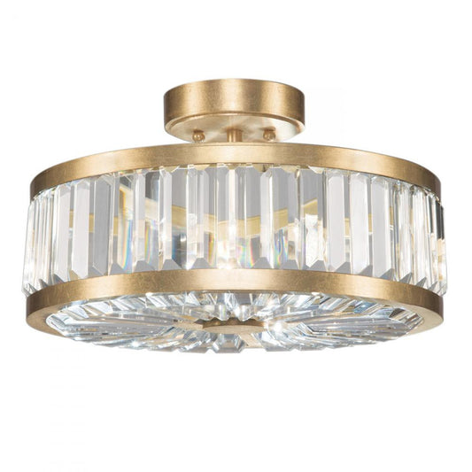 Crystal Enchantment Semi-Flush Mount, Round, 3-Light, Gold Leaf, Multi-faceted Crystal Panels, 16"W (815740-2ST GJMK)