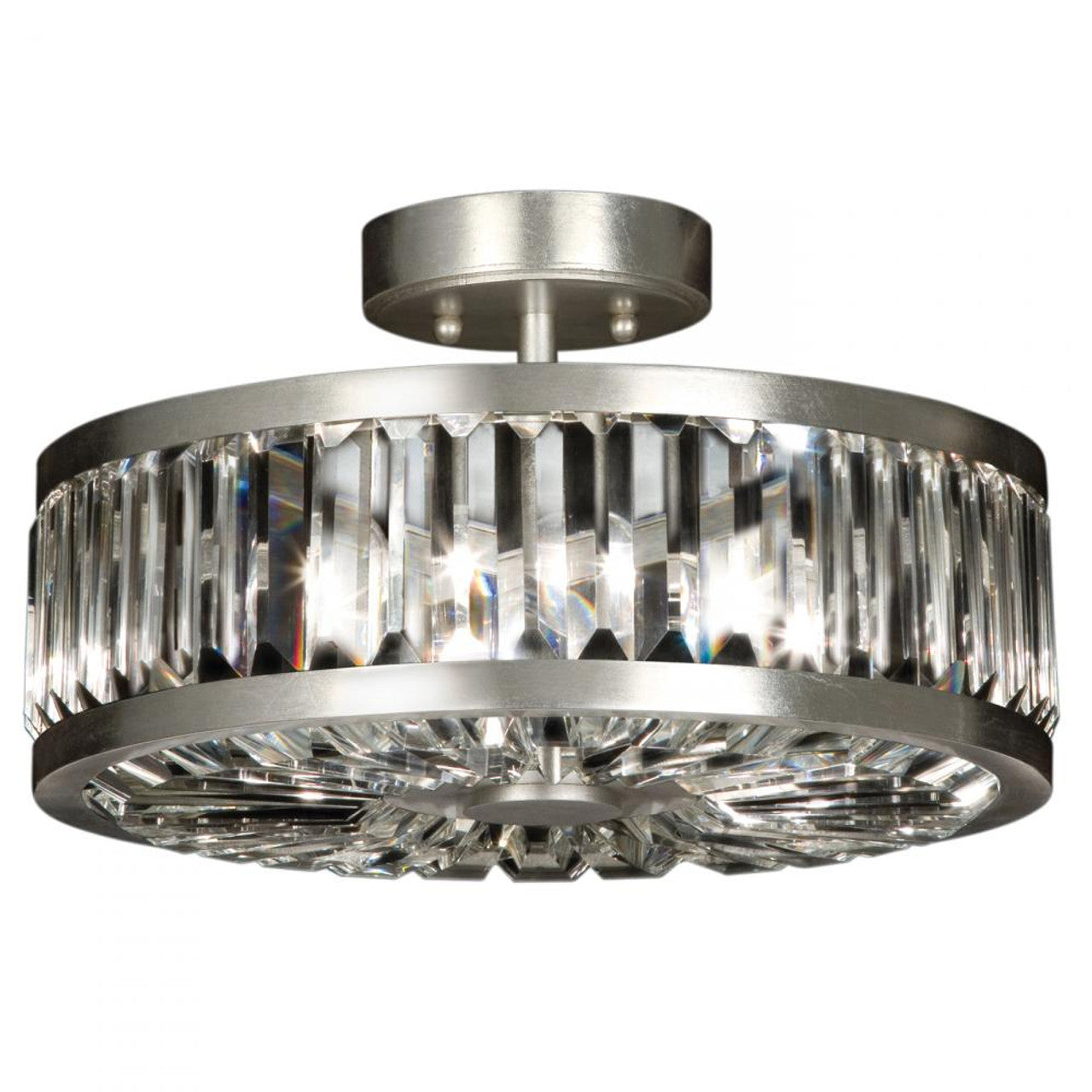 Crystal Enchantment Semi-Flush Mount, Round, 3-Light, Silver Leaf, Multi-faceted Crystal Panels, 16"W (815740ST DE13)