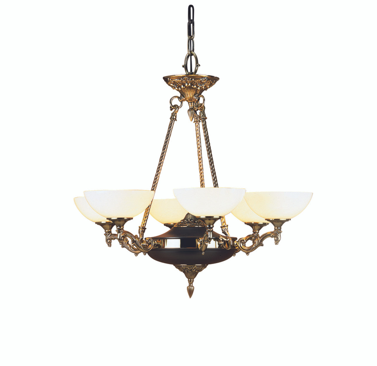 Napoleonic Chandelier, 6-Light, French Brass, White Glass Bowl Shade, 28"W (8406 FB R9ME)