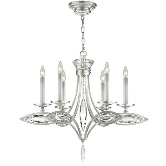 Marquise Chandelier, Round, 6-Light, Platinized Silver Leaf, Hand-Cut Faceted Crystals, 29.25"W (843540-12ST DHY2)