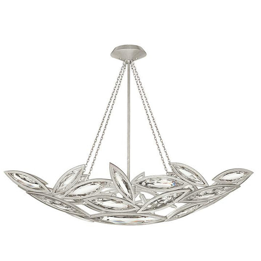 Marquise Pendant, Oblong, 7-Light, Platinized Silver Leaf, Hand-Cut Faceted Crystals, 50"W (849640-12ST G9U1)