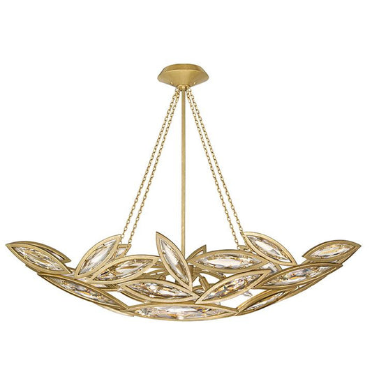 Marquise Pendant, Oblong, 7-Light, Florentine Brushed Gold, Hand-Cut Faceted Crystals, 50"W (849640-22ST G9U3)