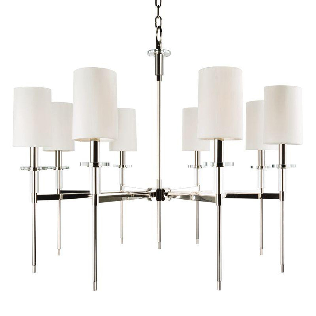 Amherst Chandelier, 8-Light, Polished Nickel, Off White Shade, 32"W (8518-PN 9P4AP)