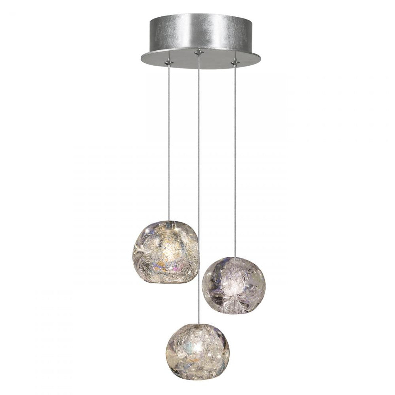 Natural Inspirations Pendant, Round, 3-Light, LED, Dichroic Glass Crystal, Platinized Silver Leaf Canopy, 9"W (852340-106LD KKAX)