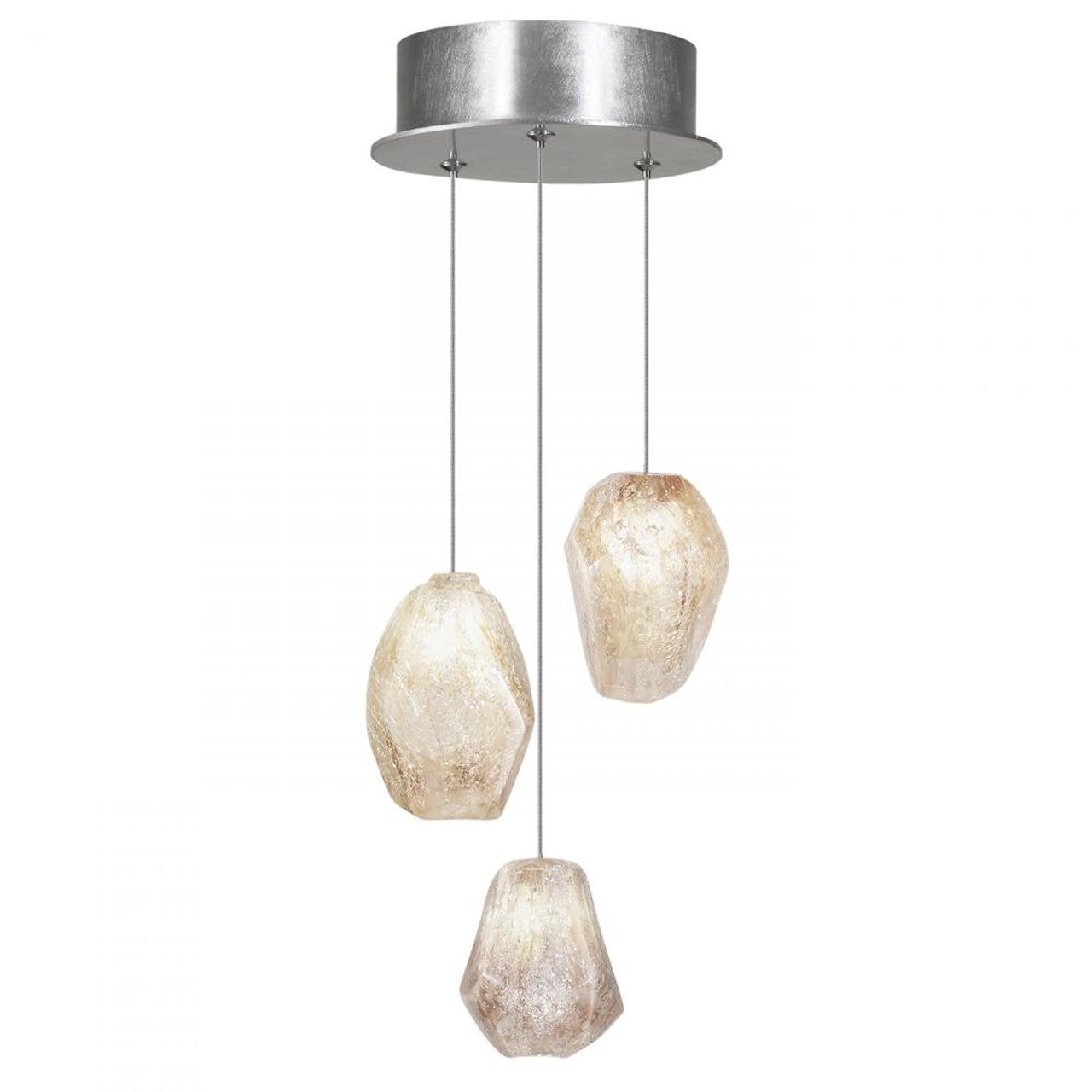 Natural Inspirations Pendant, Round, 3-Light, LED, Natural Quartz Glass, Platinized Silver Leaf Canopy, 9"W (852340-14LD KKC2)