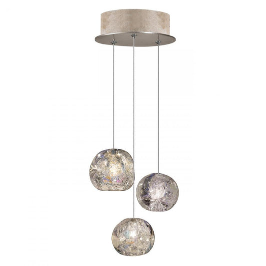 Natural Inspirations Pendant, Round, 3-Light, LED, Dichroic Glass Crystal, Gold-Toned Silver Leaf Canopy, 9"W (852340-206LD KKC6)