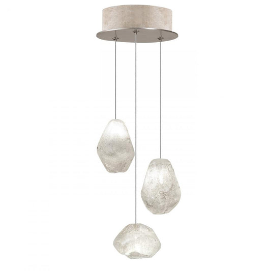 Natural Inspirations Pendant, Round, 3-Light, LED, Clear Quartz Glass, Gold-Toned Silver Leaf Canopy, 9"W (852340-23LD KL7F)