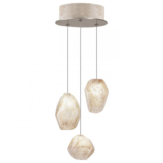 Natural Inspirations Pendant, Round, 3-Light, LED, Natural Quartz Glass, Gold-Toned Silver Leaf Canopy, 9"W (852340-24LD KL7G)