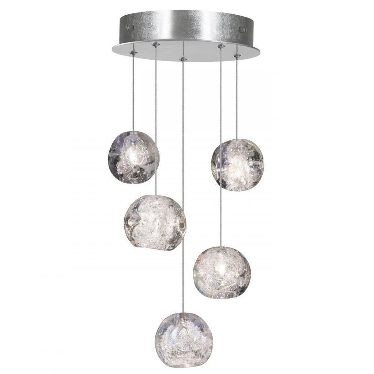 Natural Inspirations Pendant, Round, 5-Light, LED, Dichroic Glass Crystal, Platinized Silver Leaf Canopy, 12"W (852440-106LD KKAD)