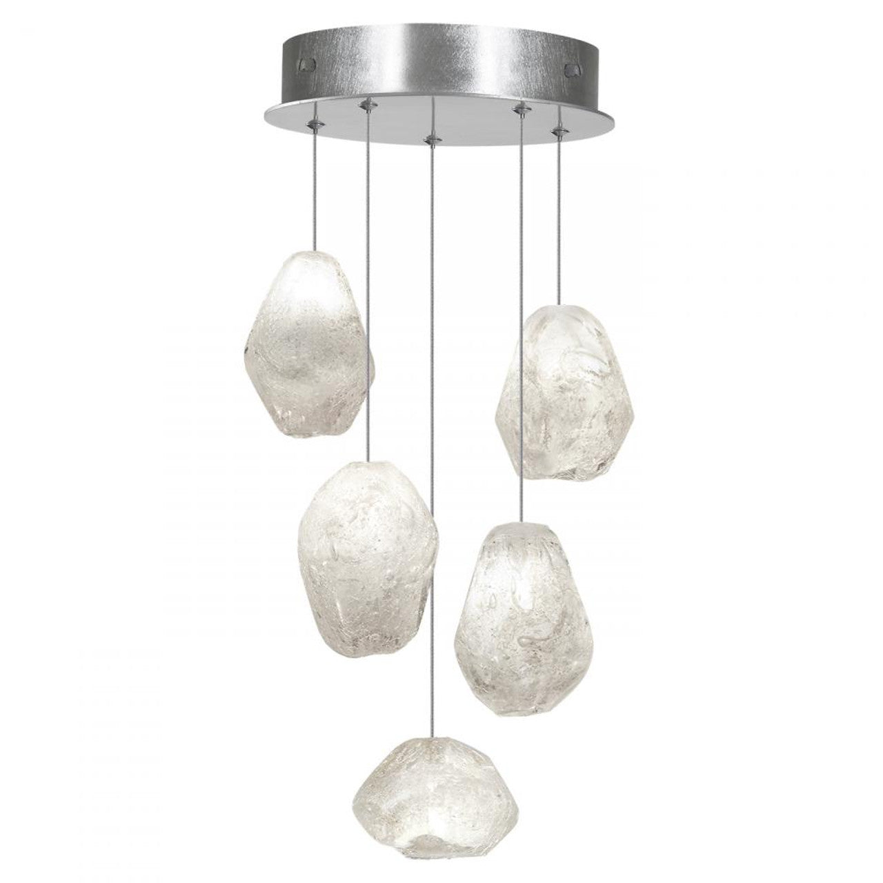 Natural Inspirations Pendant, Round, 5-Light, LED, Clear Quartz Glass, Platinized Silver Leaf Canopy, 12"W (852440-13LD KKAH)