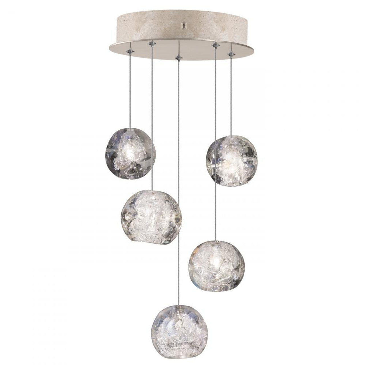 Natural Inspirations Pendant, Round, 5-Light, LED, Dichroic Glass Crystal, Gold-Toned Silver Leaf Canopy, 12"W (852440-206LD KKAM)