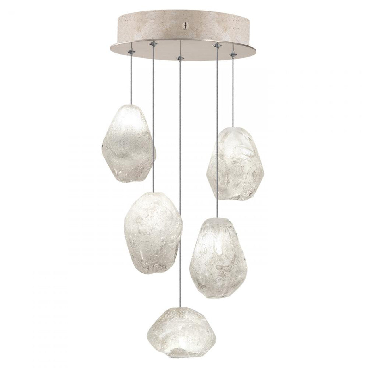 Natural Inspirations Pendant, Round, 5-Light, LED, Clear Quartz Glass, Gold-Toned Silver Leaf Canopy, 12"W (852440-23LD KKAR)