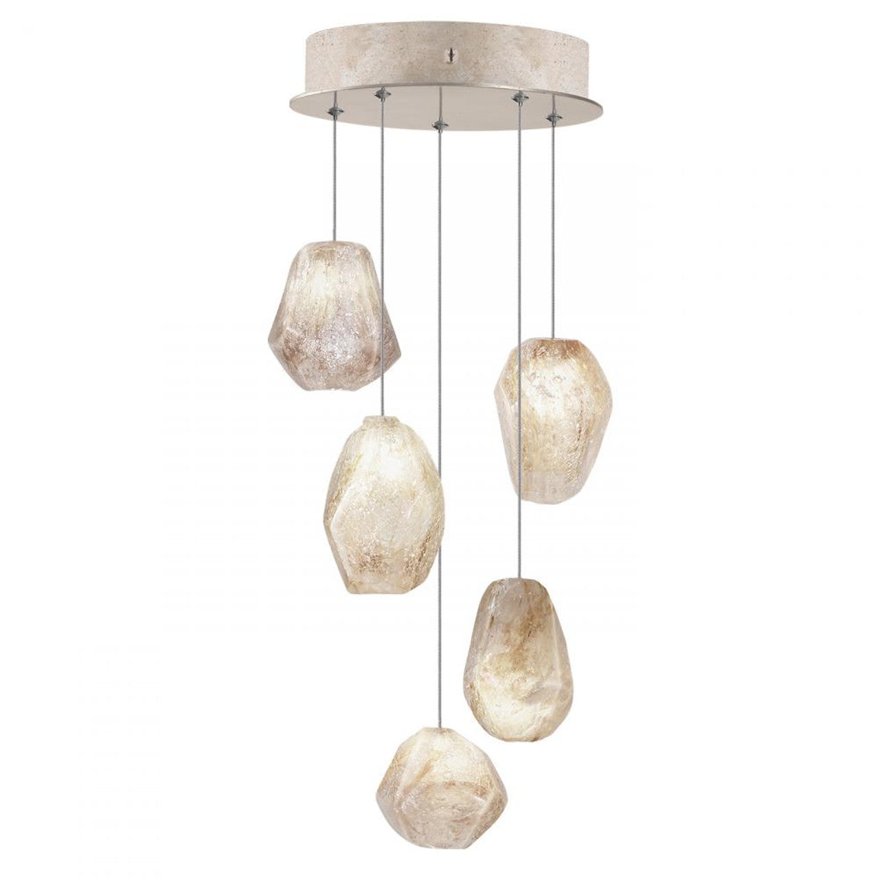 Natural Inspirations Pendant, Round, 5-Light, LED, Natural Quartz Glass, Gold-Toned Silver Leaf Canopy, 12"W (852440-24LD KKAT)