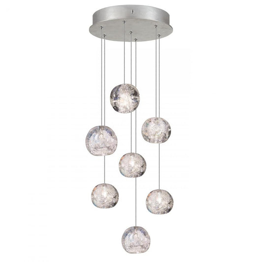 Natural Inspirations Pendant, Round, 7-Light, LED, Dichroic Glass Crystal, Platinized Silver Leaf Canopy, 14"W (852640-106LD KKA8)