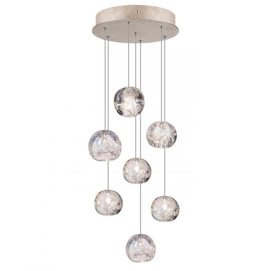 Natural Inspirations Pendant, Round, 7-Light, LED, Dichroic Glass Crystal, Gold-Toned Silver Leaf Canopy, 14"W (852640-206LD KKA0)