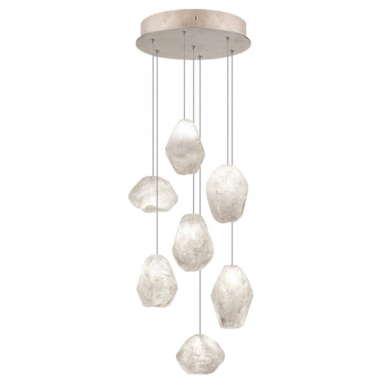 Natural Inspirations Pendant, Round, 7-Light, LED, Clear Quartz Glass, Gold-Toned Silver Leaf Canopy, 14"W (852640-23LD KK9W)