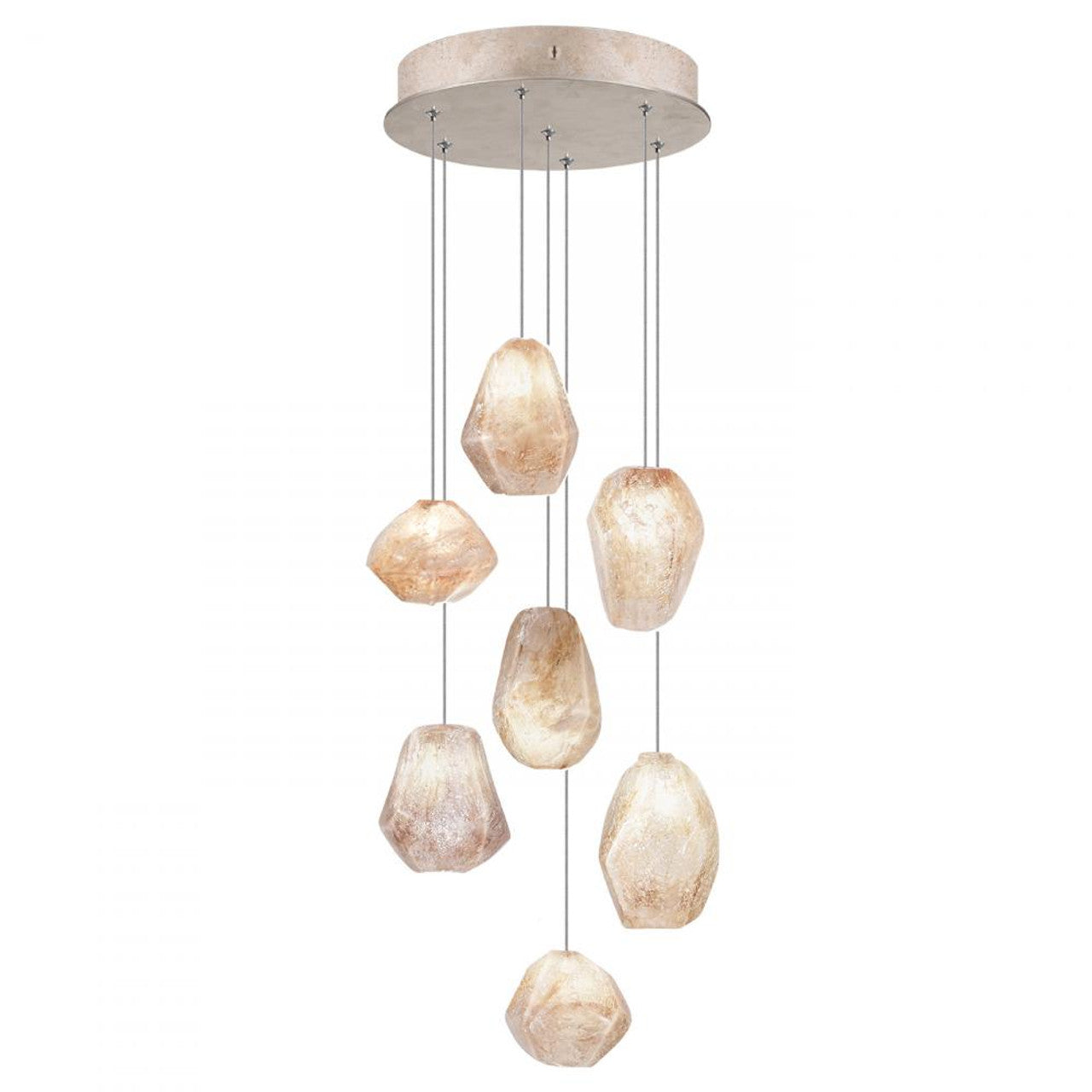 Natural Inspirations Pendant, Round, 7-Light, LED, Natural Quartz Glass, Gold-Toned Silver Leaf Canopy, 14"W (852640-24LD KK9T)