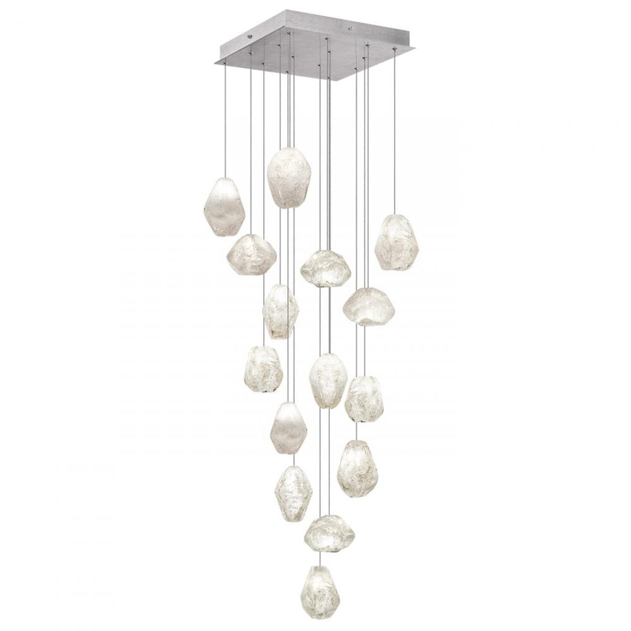 Natural Inspirations Pendant, Square, 15-Light, LED, Clear Quartz Glass, Platinized Silver Leaf Canopy, 19"W (853040-13LD KK94)