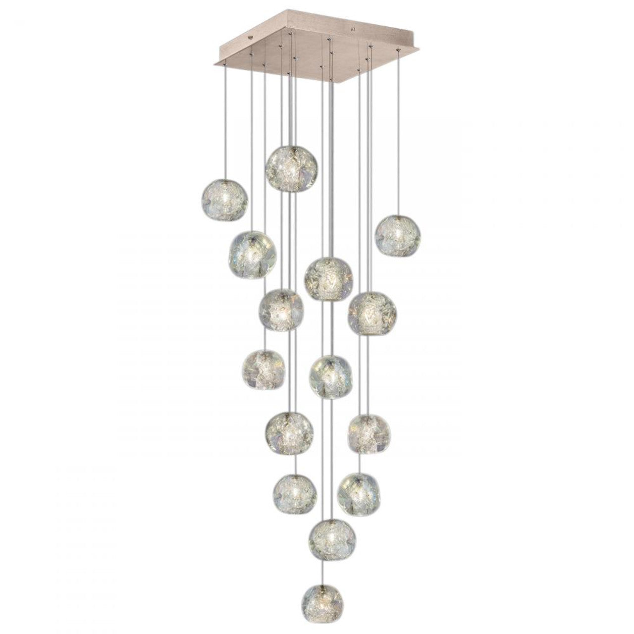 Natural Inspirations Pendant, Square, 15-Light, LED, Dichroic Glass Crystal, Gold-Toned Silver Leaf Canopy, 19"W (853040-206LD KK92)