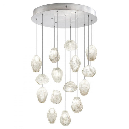 Natural Inspirations Pendant, Round, 15-Light, LED, Clear Quartz Glass, Platinized Silver Leaf Canopy, 21"W (853140-13LD KK8M)