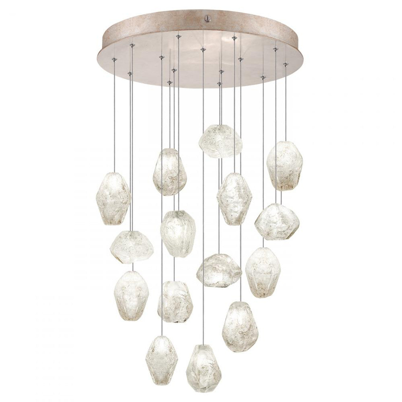 Natural Inspirations Pendant, Round, 15-Light, LED, Clear Quartz Glass, Gold-Toned Silver Leaf Canopy, 21"W (853140-23LD KK8D)