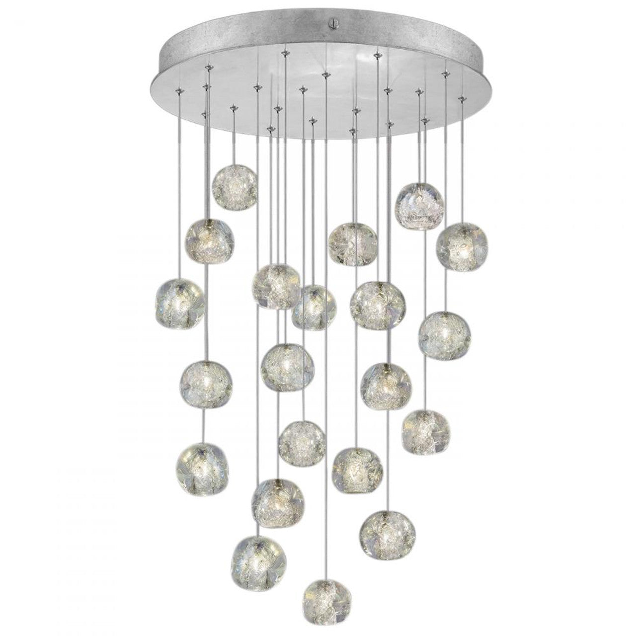 Natural Inspirations Pendant, Round, 22-Light, LED, Dichroic Glass Crystal, Platinized Silver Leaf Canopy, 24"W (853240-106LD KK88)