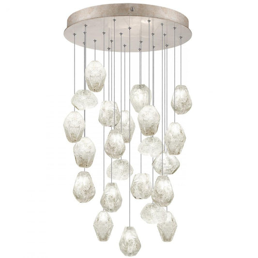 Natural Inspirations Pendant, Round, 22-Light, LED, Clear Quartz Glass, Gold-Toned Silver Leaf Canopy, 24"W (853240-23LD KJA4)