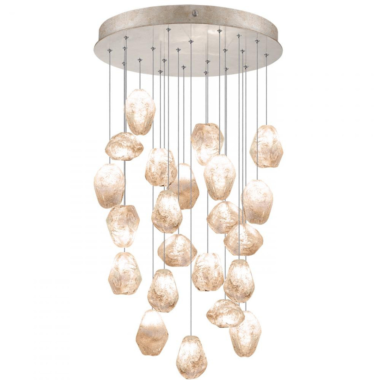 Natural Inspirations Pendant, Round, 22-Light, LED, Natural Quartz Glass, Gold-Toned Silver Leaf Canopy, 24"W (853240-24LD KJA3)