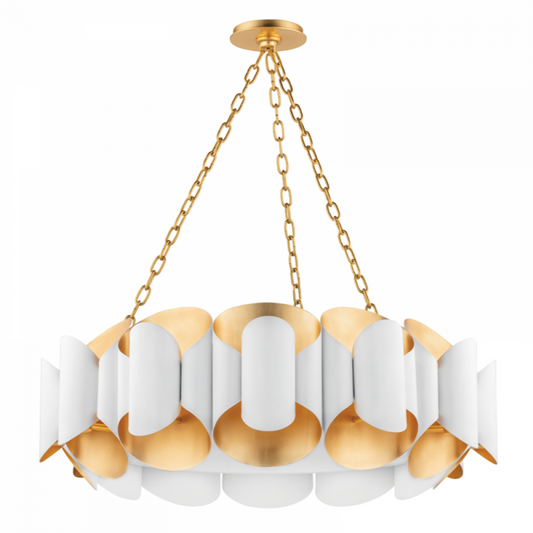 Banks Chandelier, 12-Light, Gold Leaf/White, 34.5"W (8534-GL/WH A8H8X)