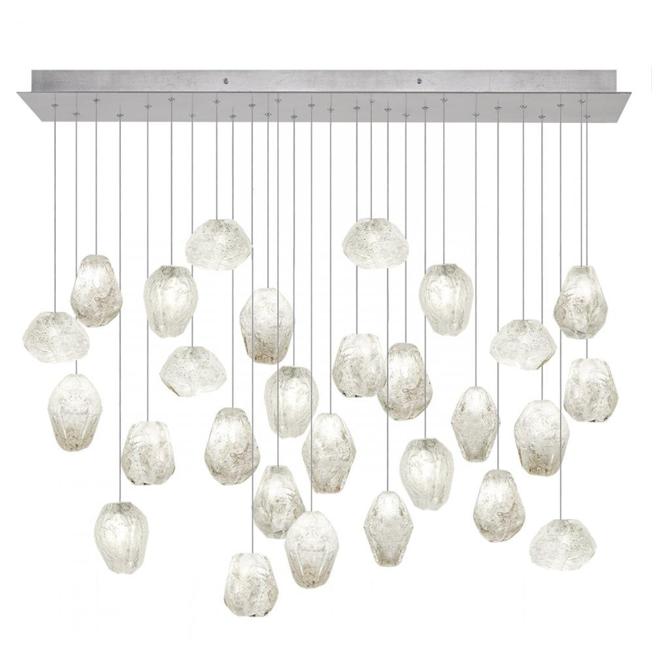 Natural Inspirations Pendant, Rectangular, 28-Light, LED, Clear Quartz Glass, Platinized Silver Leaf Canopy, 54"W (853640-13LD KJAQ)