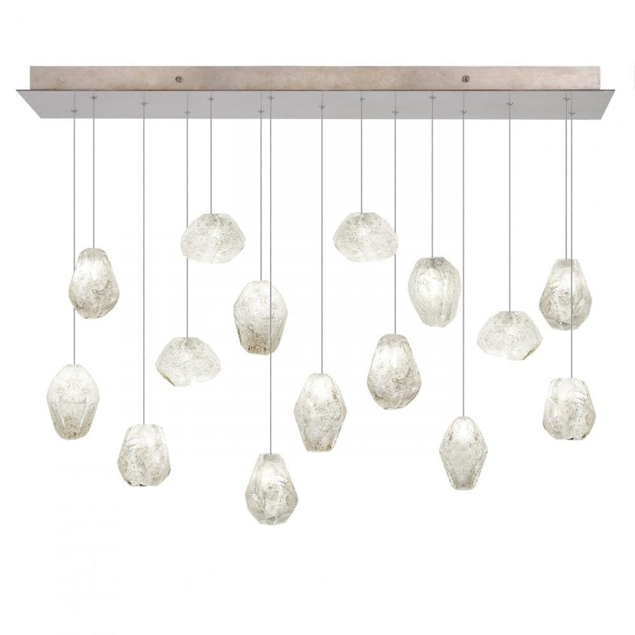 Natural Inspirations Pendant, Rectangular, 15-Light, LED, Clear Quartz Glass, Gold-Toned Silver Leaf Canopy, 48"W (853740-23LD KL9Z)