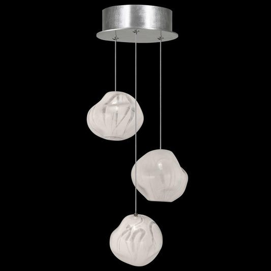 Vesta Pendant, Round, 3-Light, LED, White Glass, Silver Leaf Canopy, 9"W (866240-11LD NLZ8)