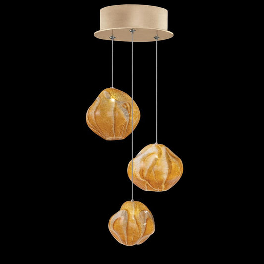 Vesta Pendant, Round, 3-Light, LED, Amber Glass, Gold Leaf Canopy, 9"W (866240-22LD NLZ9)