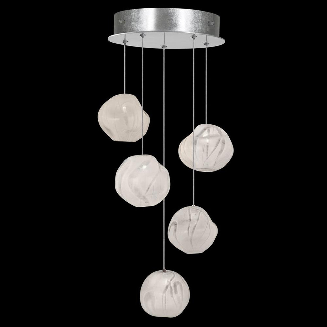 Vesta Pendant, Round, 5-Light, LED, White Glass, Silver Leaf Canopy, 12"W (866340-11LD NLZA)