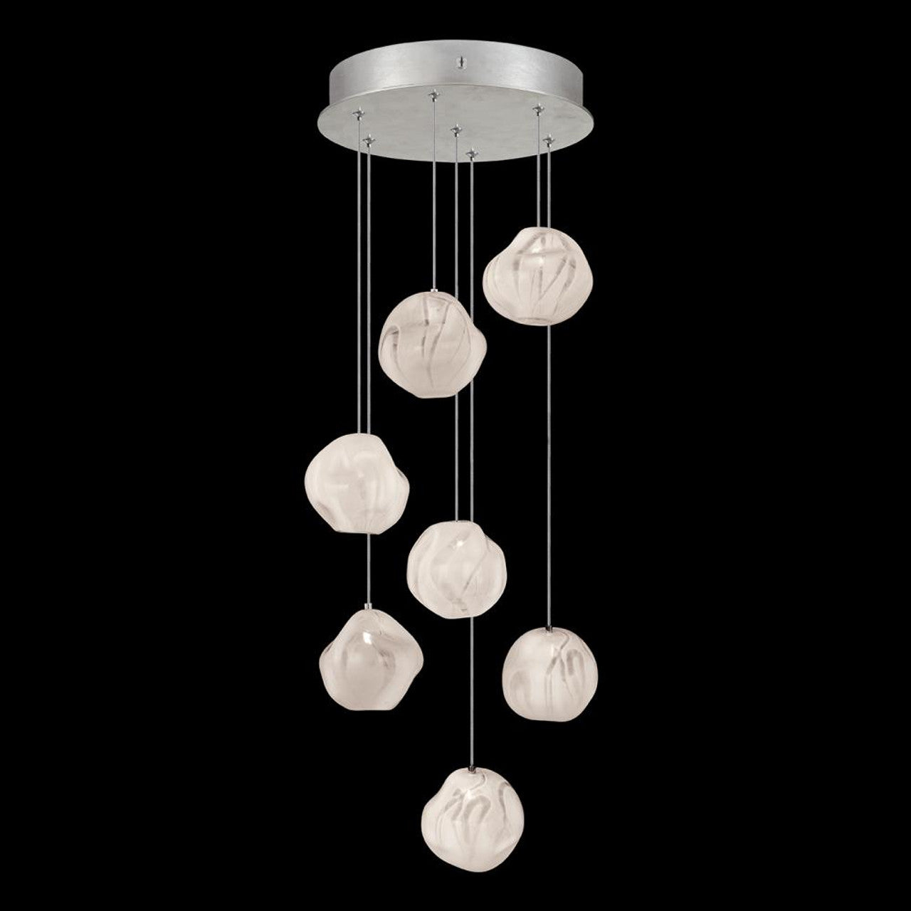 Vesta Pendant, Round, 7-Light, LED, White Glass, Silver Leaf Canopy, 14"W (866440-11LD NLZD)