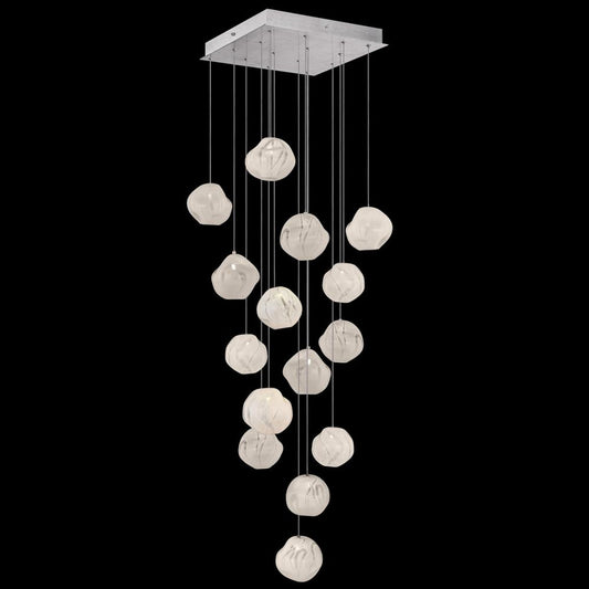 Vesta Pendant, Square, 15-Light, LED, White Glass, Silver Leaf Canopy, 19"W (866840-11LD NLZF)