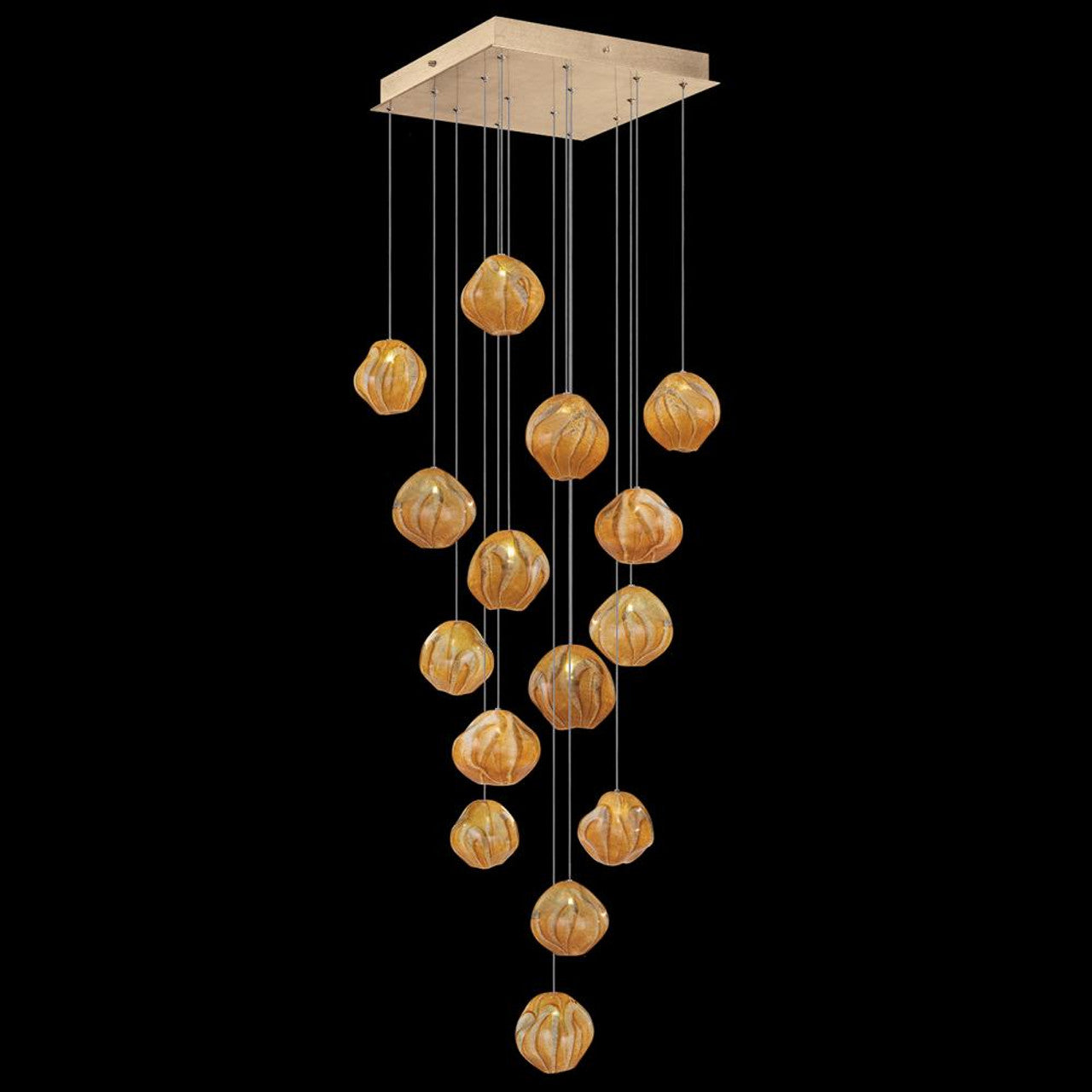 Vesta Pendant, Square, 15-Light, LED, Amber Glass, Gold Leaf Canopy, 19"W (866840-22LD NLZG)