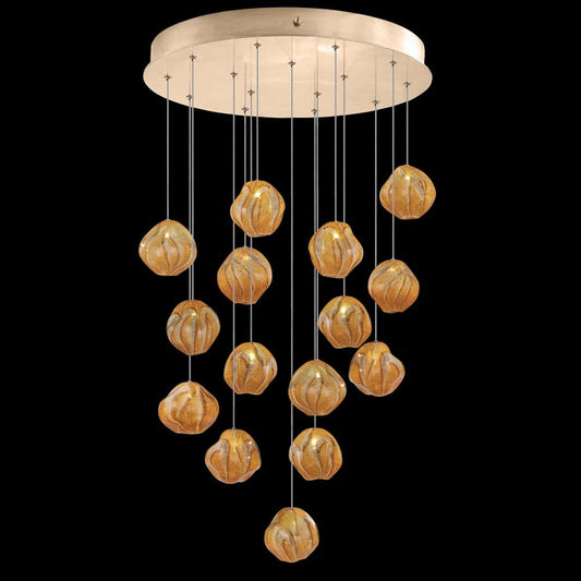 Vesta Pendant, Round, 15-Light, LED, Amber Glass, Gold Leaf Canopy, 21"W (867040-22LD NLZJ)