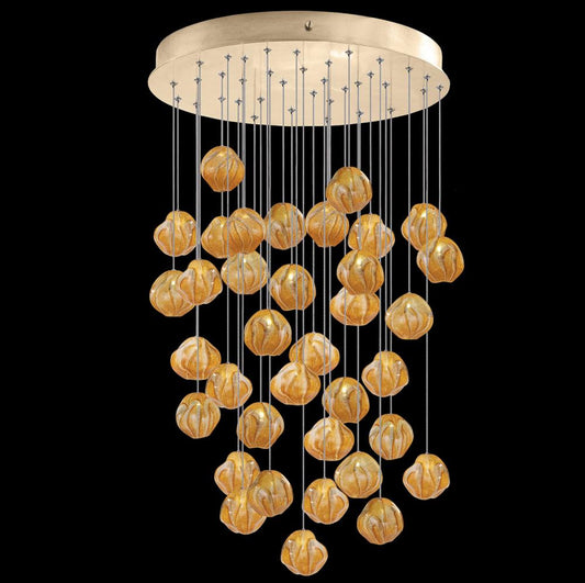 Vesta Pendant, Round, 36-Light, LED, Amber Glass, Silver Leaf Canopy, 34"W (867440-22LD NLZL)