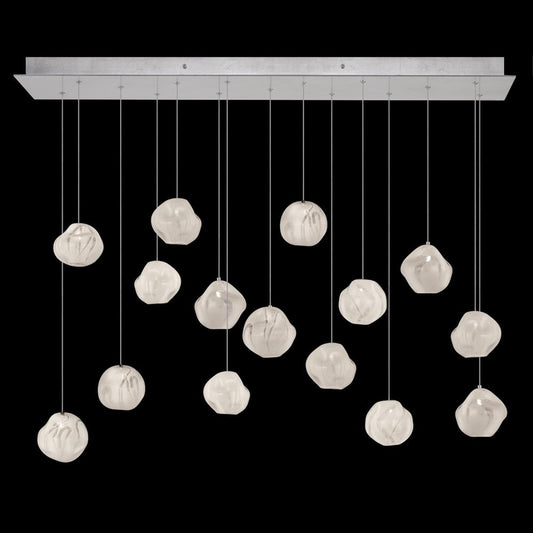 Vesta Pendant, Rectangular, 15-Light, LED, White Glass, Silver Leaf Canopy, 48"W (868240-11LD NLZR)